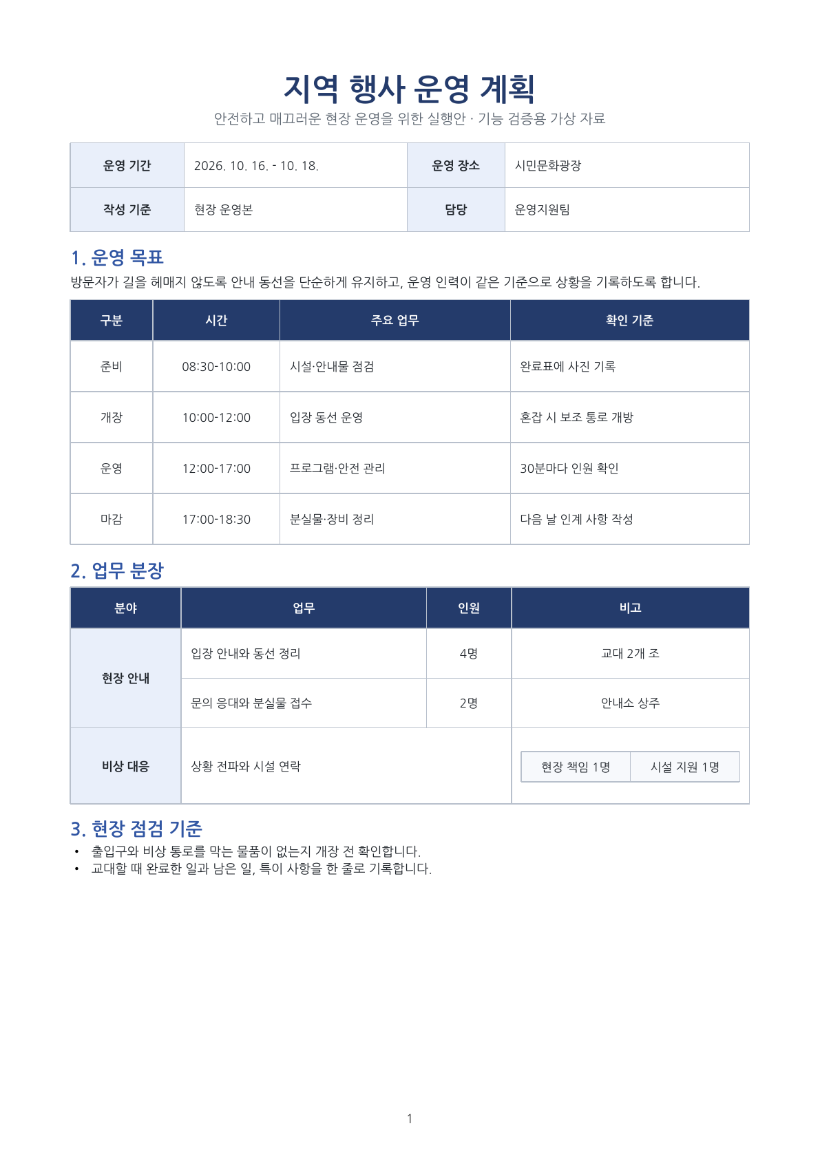 제목과 병합 셀, 여러 표가 있는 HWPX 원본 화면